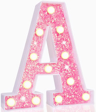 Pooqla LED Marquee Letter Lights, Light up Pink Letters Glitter Alphabet Letter