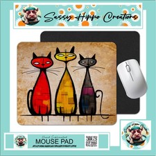 Mouse Pad Cat Trio Abstract MCM Kitten Anti Slip Back Easy Clean Hand Sublimated