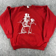 Vintage Snowman Sweatshirt Mens XL Red Ugly Sweater Winter Graphic Christmas 80s