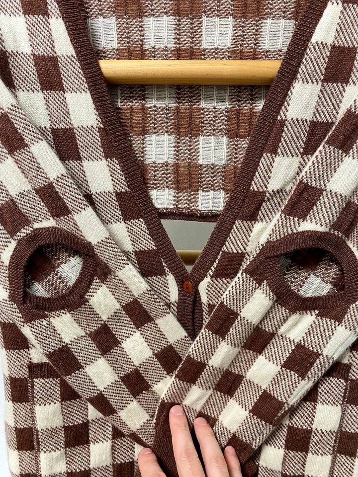Suéter Cárdigan Christopher Kane 100% Cachemira Cuadros Recortado Hecho en Escocia M Foto 4 de 4
