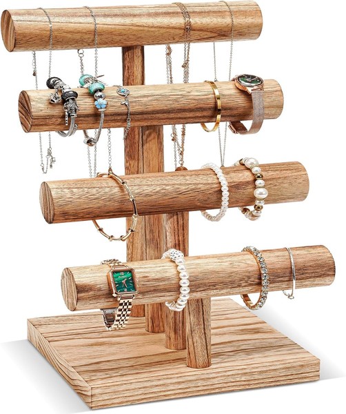 Armbandhalter Holz 4 Etagen T-Form SchmuckstäNder Vintage Aufbewahrung Uhren-image