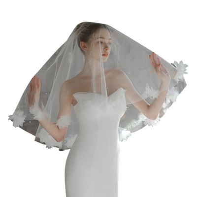 Wedding Veil Engagement Event Bridal Veil with Flower and Beads for Theme Event
