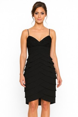 New Vintage Cache Y2K Asymmetric Ruffle Chiffon Ruched Illusion Dress 12 Ribbon