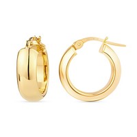 Solid 9ct Yellow Gold Broad Round Medium Hoop Earrings Made In Italy