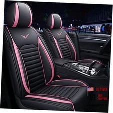 Flying Bird Car Seat Cover Pu Leather Front And Rear Seat Black And Pink