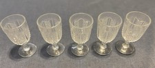 EAPG Wine Goblets (Set of 5) Vintage Clear Glass, Diamond & Fan Design ZZ 366