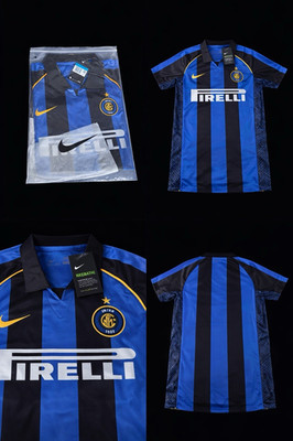Nike Inter Milan Blue/Black Striped Soccer Jersey Shirt Pirelli