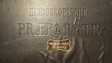Vintage mikroskopische Präparate mit Holzbox, Objektträger, Mikroskopie