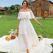 Women‘s Plus Size Off Shoulder Summer Dress French Ruffle Smocked Waist Dress