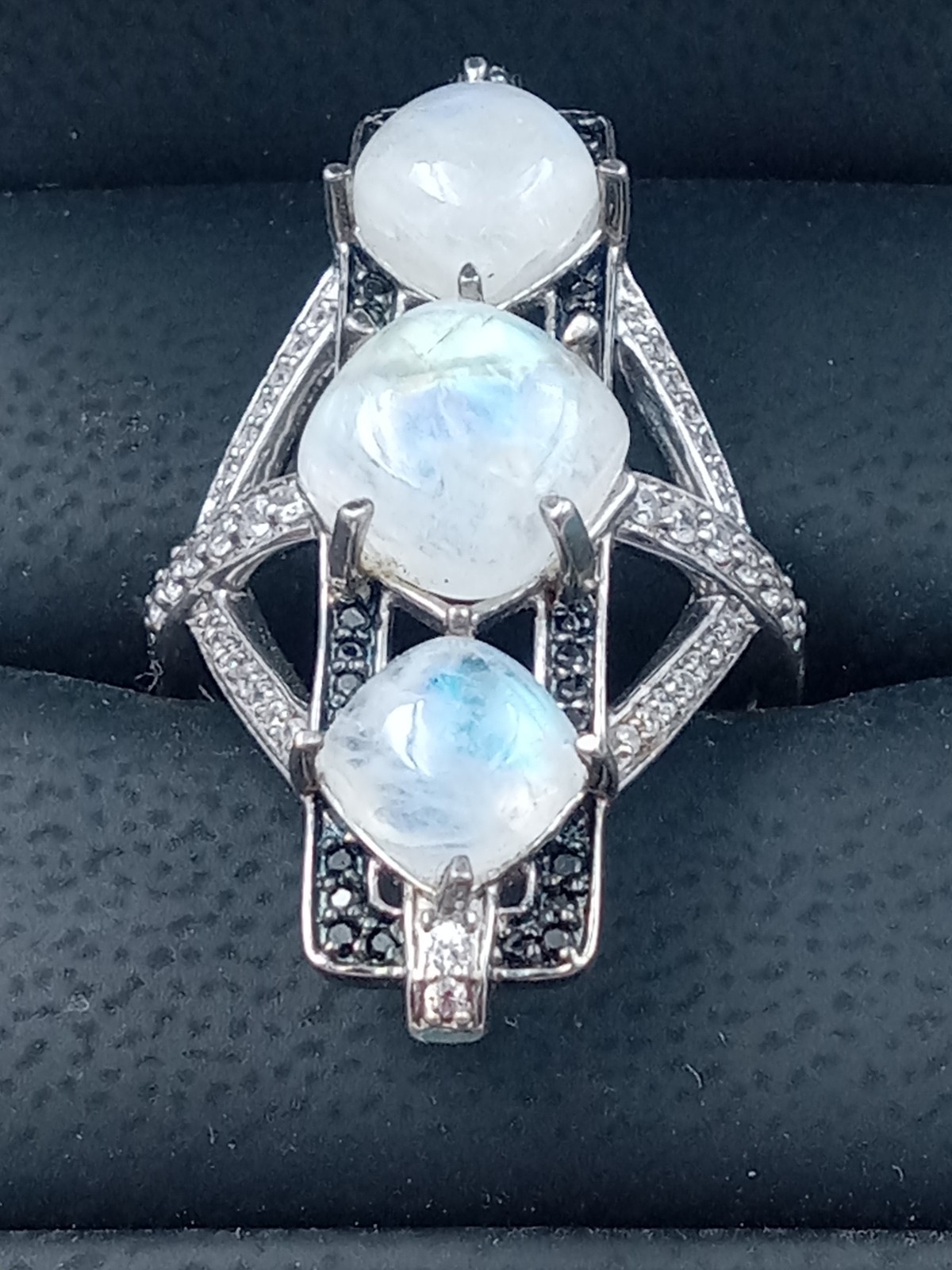 Sterling Silver Triple Labradorite Setting Ring w… - image 2