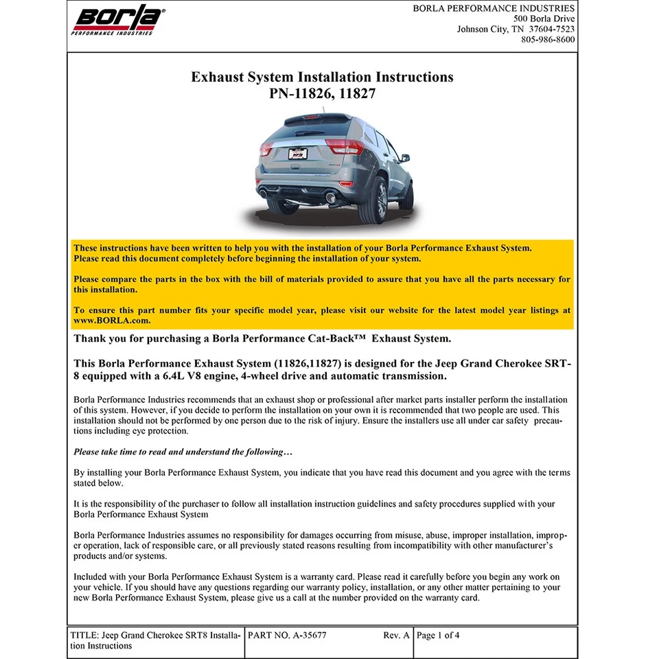 Escape trasero eje Borla 11827 ATAK para Jeep Grand Cherokee SRT-8 2012-14 6,4 L V8 Foto 3 de 4