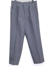 French 40s Grey Striped Wool Tailor Made Pleated Pants THIERY W34 Made in France