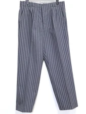 French 40s Grey Striped Wool Tailor Made Pleated Pants THIERY W34 Made in France