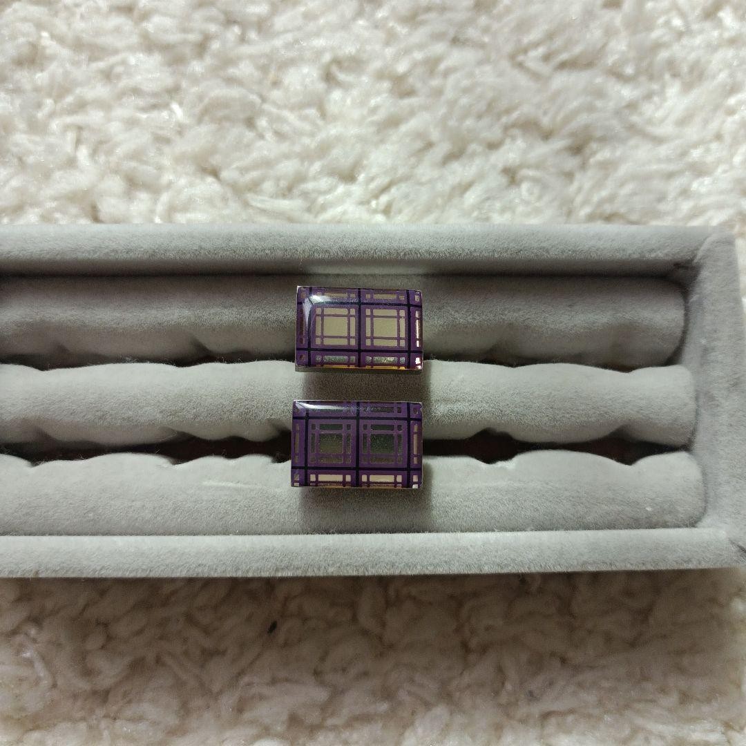 Cufflinks Button Purple Check Pattern Second-Hand… - image 1