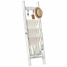 Blanket Ladders for the Living Room with 4 Hooks, 6-Tier Blanket Holder