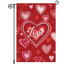Valentine's Day Garden Flag Love Heart Welcome 12x18 Inch Double Sided Small
