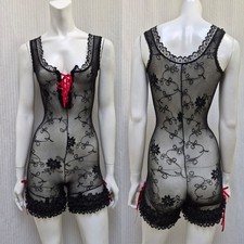 Vintage Fredericks of Hollywood Black Lace Teddy Romper Bloomer Playsuit - XS/S