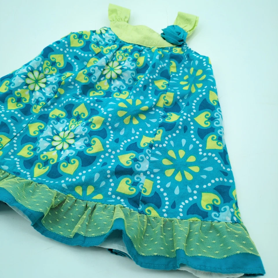 Penelope Mack Sun Dress 18 Mos Cotton Heart Green and Blue Family Photo Church - Image 3 of 4