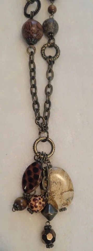 Collar llamativo sin marca cuentas de madera/metal piedra jaspe? Earthy Bohemian Chic Foto 2 de 4