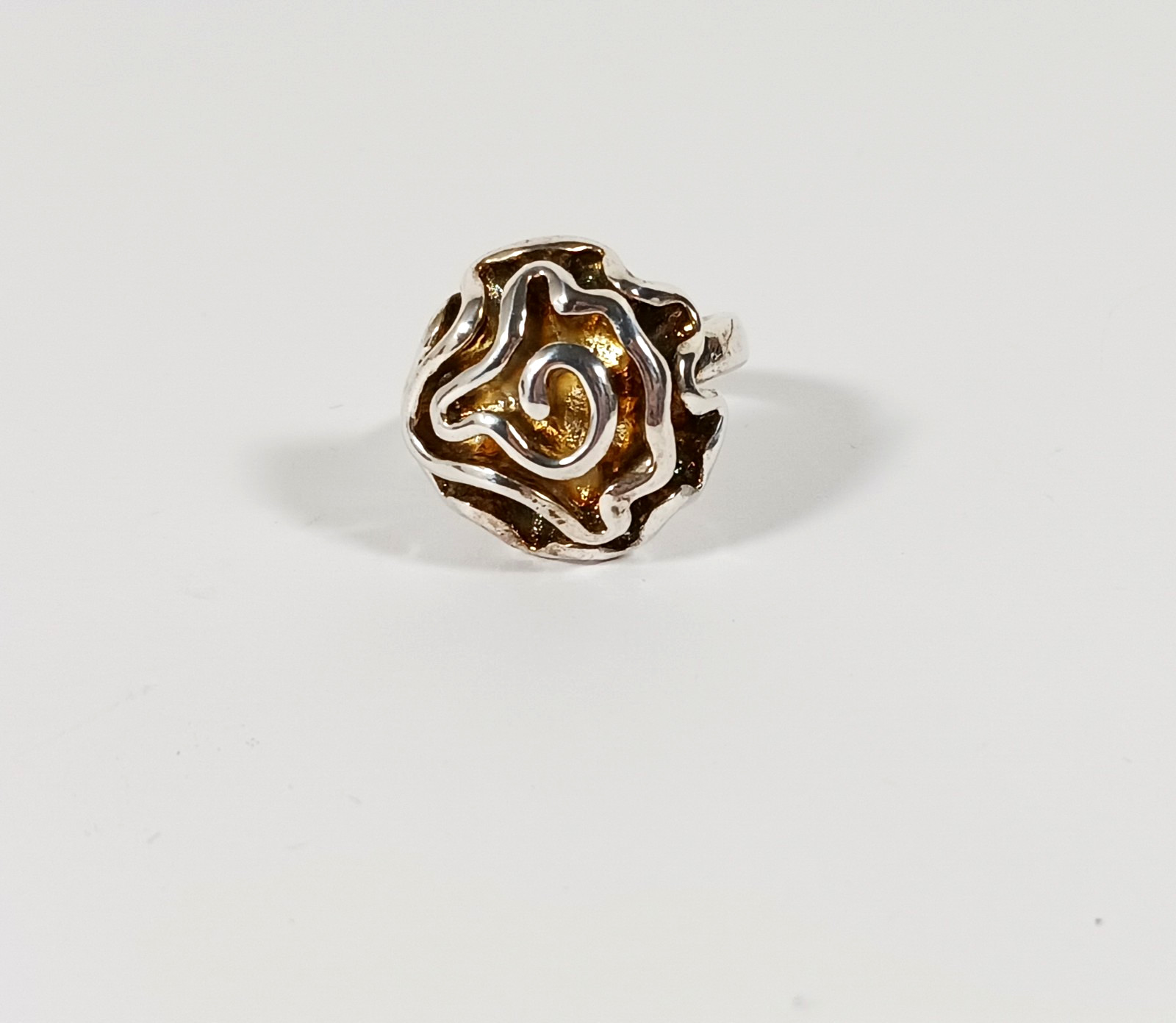 Sterling Silver 925 Rosette Statement Ring 3D Ros… - image 2