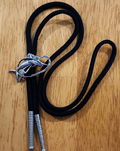 Men's Adjustable Bolo Tie Black Cord Silver-Tone Fish Slide Western Theme