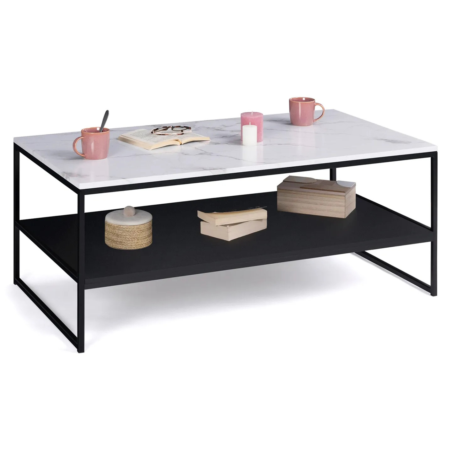 Table basse ALASKA design marbre et piétement en métal noir pour un intérieur prestigieux