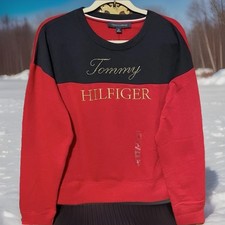 NWT Tommy Hilfiger Women Navy/ Red Logo Sweatshirt,Sz. L, MSRP  69.50
