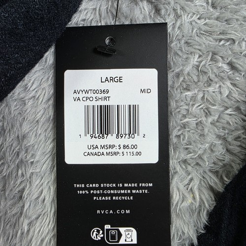 RVCA Men’s Heavy Flannel Shirt Jacket Shacket Size L Black Gray - Picture 5 of 6