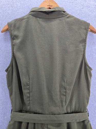 Vero Moda Romper Shorts Womens Olive Green Playsuit Collared VNeck Boho Belted M - Imagen 7 de 8