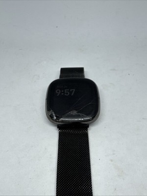 Fitbit Sense Fb-512 Tracker Smartwatch Small Black Magnetic Band Blue Pebble