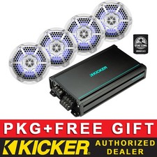 KICKER KMA600.4 4CH AMPLIFIER BOAT/MARINE AUDIO PACKAGE 6.5" LED SPEAKERS 2PAIRS