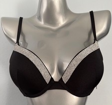 Victoria's Secret Swim Bikini Top Nwt Black Shine Push Up Underwire