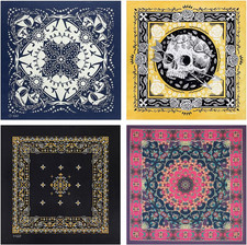 4-Pack 100 Cotton Bandana Set, Vintage Graphic Print, 22X22 Inches