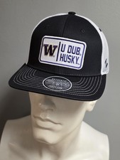 Washington Huskies Hat Cap Snap Back Mens Black White NCAA College Trucker Mesh