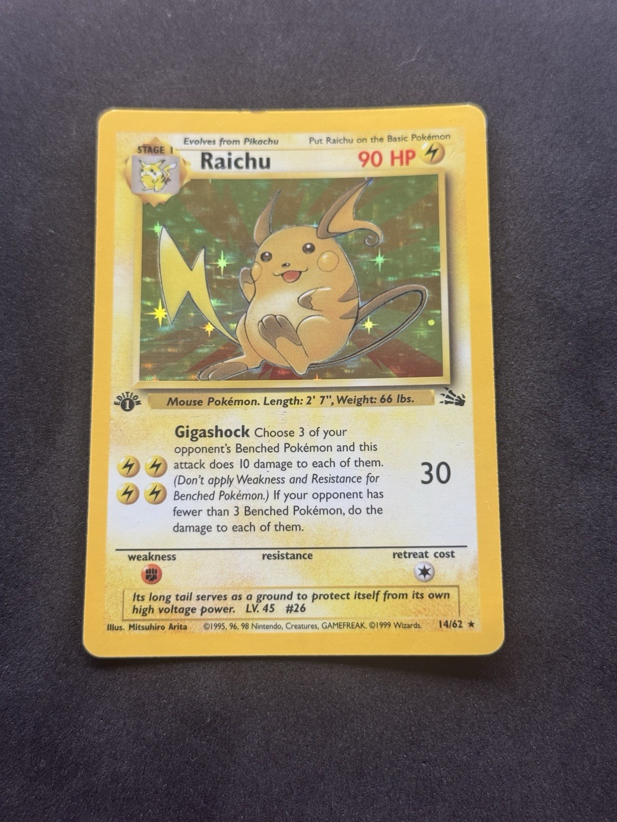 1st Edition Raichu 14/62 Fossil Holo Rare 1999 Pokémon - LP