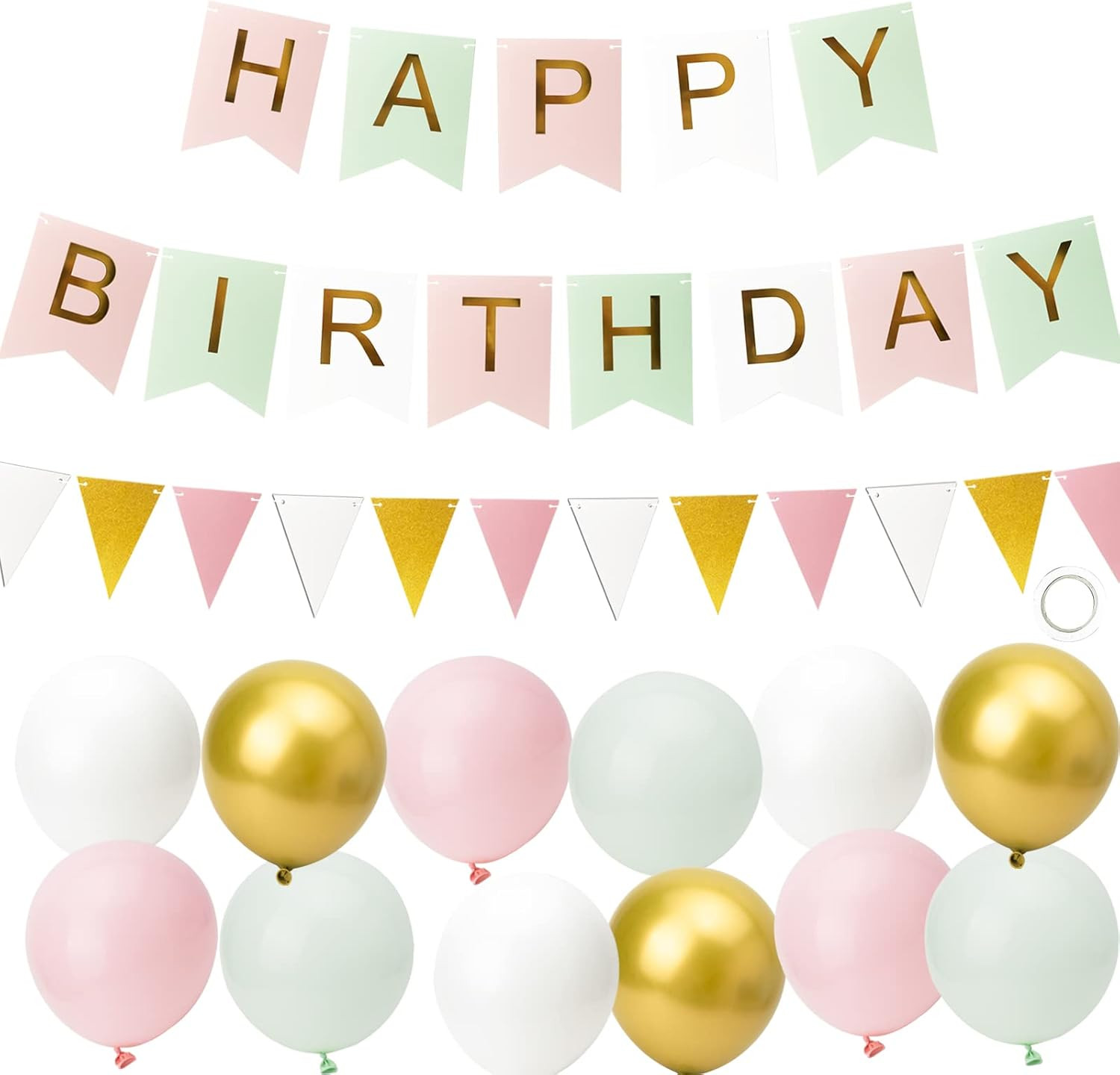 Happy Birthday Banner, Birthday Decorations for Girls and Women with 12 Inch Bal