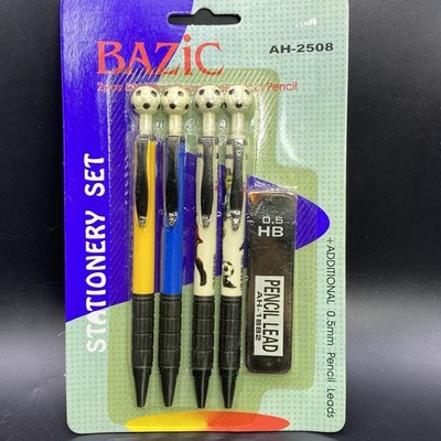 Vintage Bazic Soccer Mechanical Pencils 0.5mm HB Lead Refill Set Factory Sealed