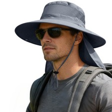 Sun Hat Men Women Fishing Neck Flap UPF 50 Wide Brim Bucket Safari Hiking