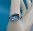 Silvertone Rhinestone & Blue Adjustable Ring