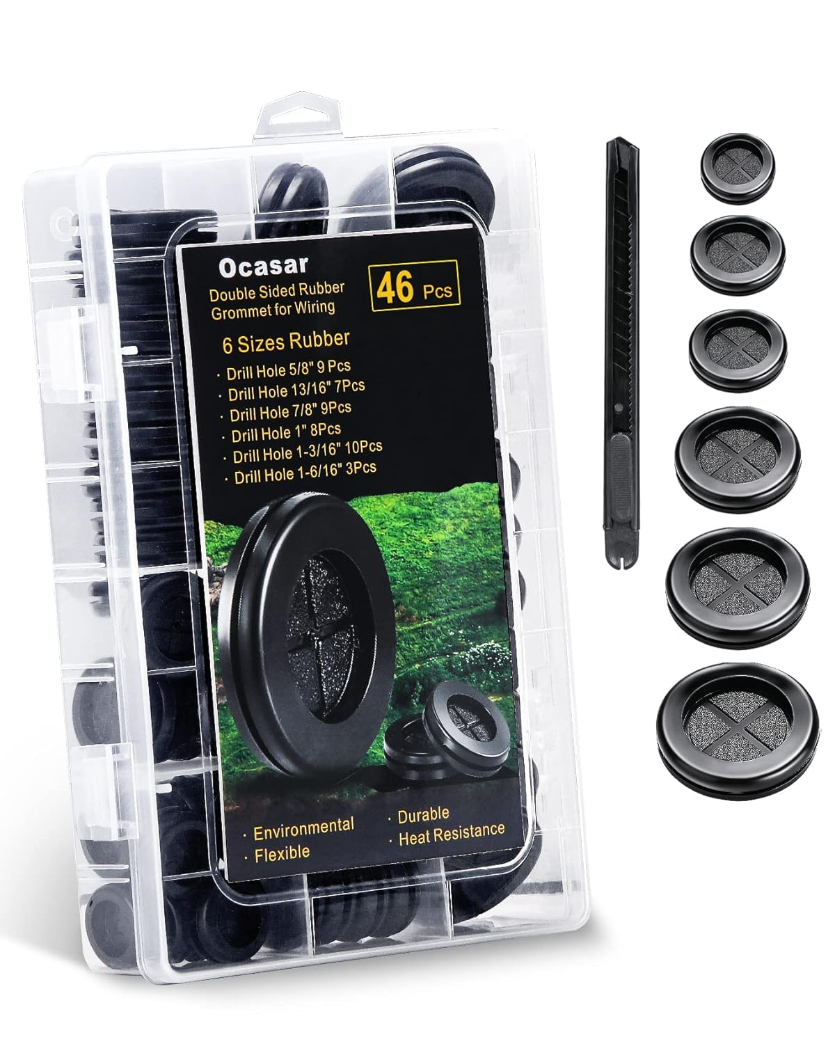 46Pc Rubber Grommets Wiring Soft Double Sided Kit Black Rubber Firewall Car Desk