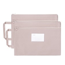 2 Pcs A4 Mesh Zipper Pouch with Handle Double-Layer, Pink 9.5 x 7.3 Inch 