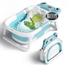 BUNWAG Collapsible Baby Bathtub, Newborn-Toddler 0-24 Months, Soft Net, Sky Blue