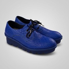 John Fluevog ATV Patrol Blue Leather Platform Derby Shoes Size 9 Chunky Wedge