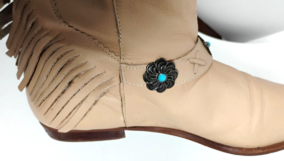 Botas de cuero vaquero occidentales con flecos en punta tostadas de 8,5 m para mujer tacón plano de 1/2" Foto 2 de 4