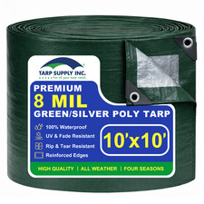 Tarp Supply Inc 8 Mil Heavy Duty Green/Silver Poly Tarp with Reinforced Corners