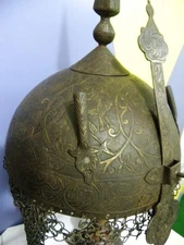 HELMET FRENCH STYLE  BIRDS & GRAPES TENDRIL FIGURES HAND ENGRAVED  NASAL GUARD