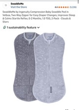 SwaddleMe Swaddle Pod Velboa 0-2 Months Clouds  Stars 4-Pack Gray White