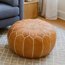 Handmade Moroccan Leather Pouf Ottoman – Customizable Floor Cushion, Boho Footst
