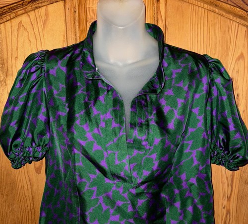LA DOUBLE J Silk Green/Purple Shortcake Top Puff Short Sleeves Size S - Picture 2 of 9