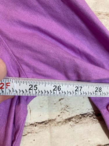 Kim Rogers Linen Top Women 1X Lilac Purple Square Buttons Plus Roll Tab Sleeve - Picture 8 of 13